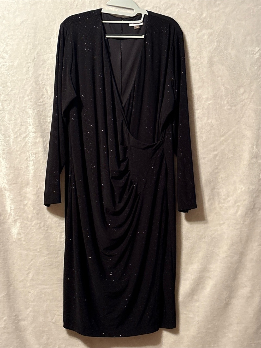 Calvin Klein Black Long-Sleeve Draped Sparkle Midi Dress